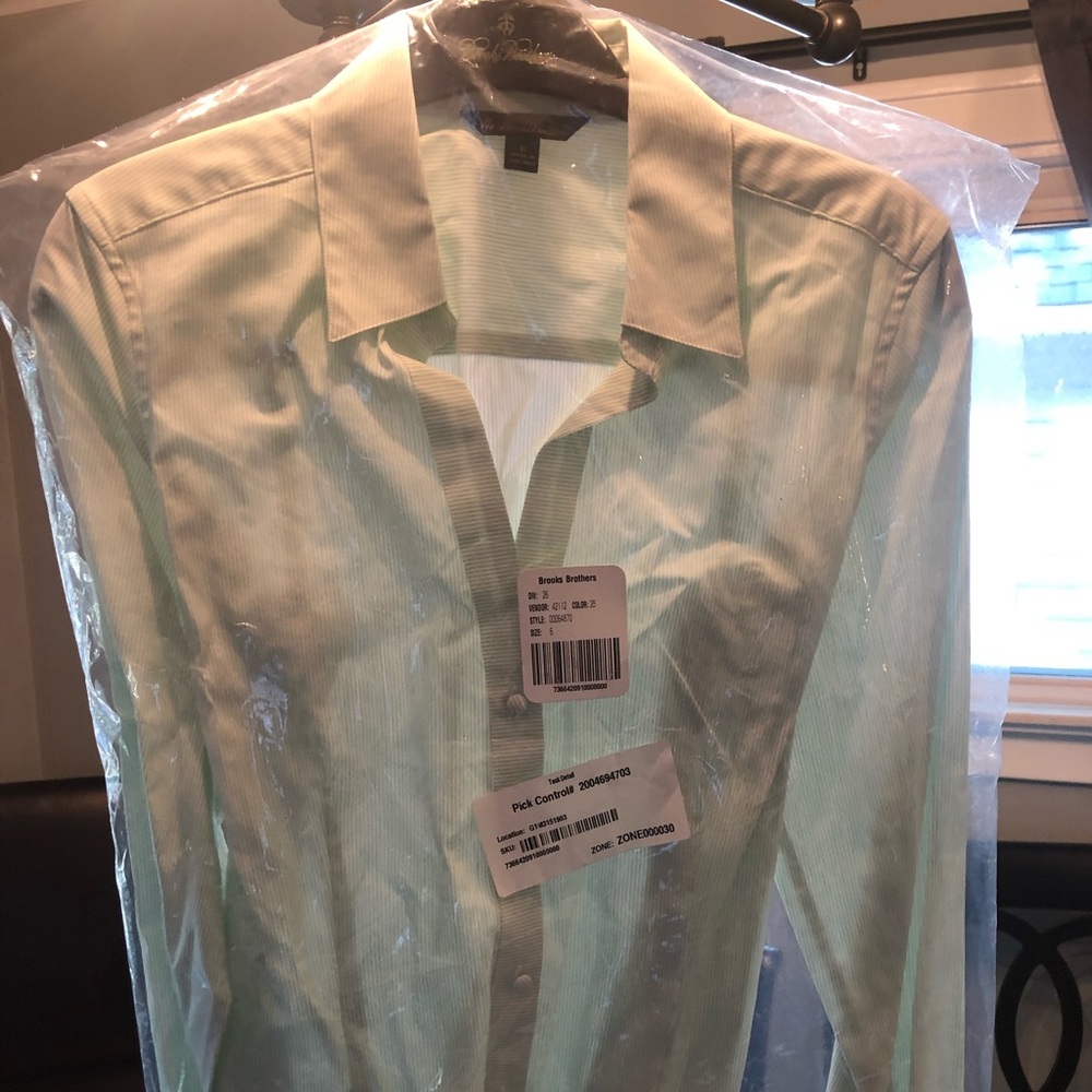 Mint green striped long sleeve blouse